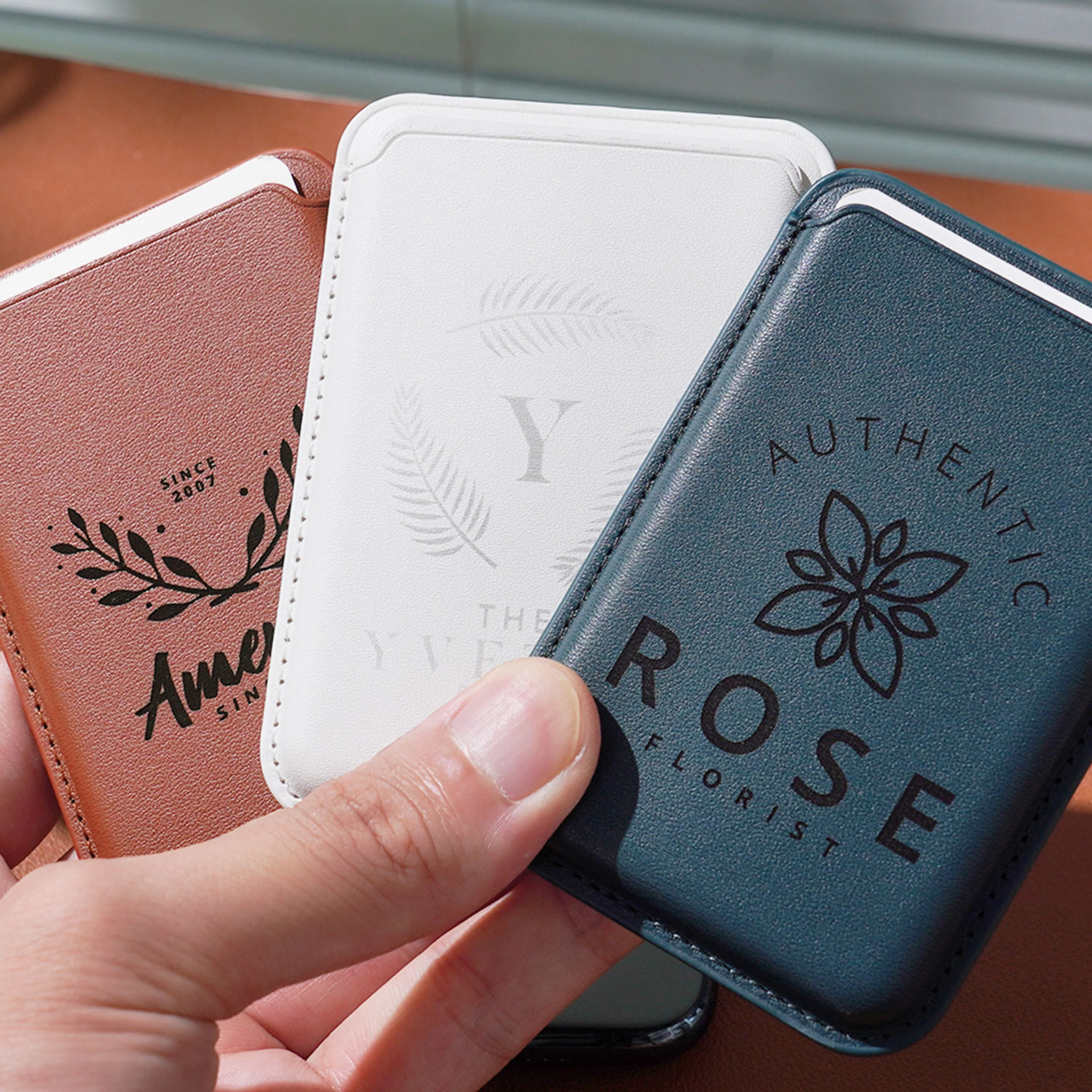 Blank Magnetic Leather Card Holder for iPhone -Suitable for Laser Engraving