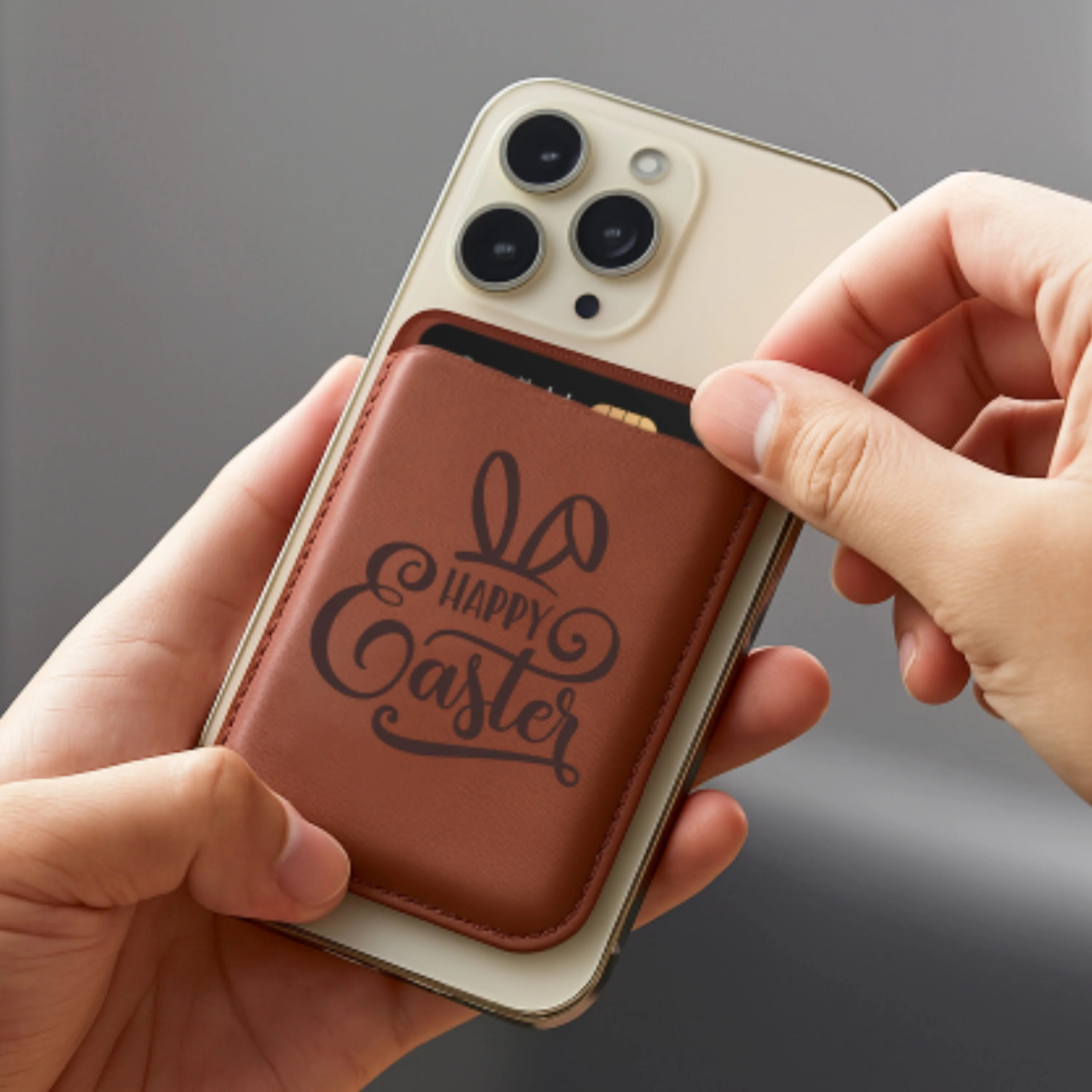 Blank Magnetic Leather Card Holder for iPhone -Suitable for Laser Engraving