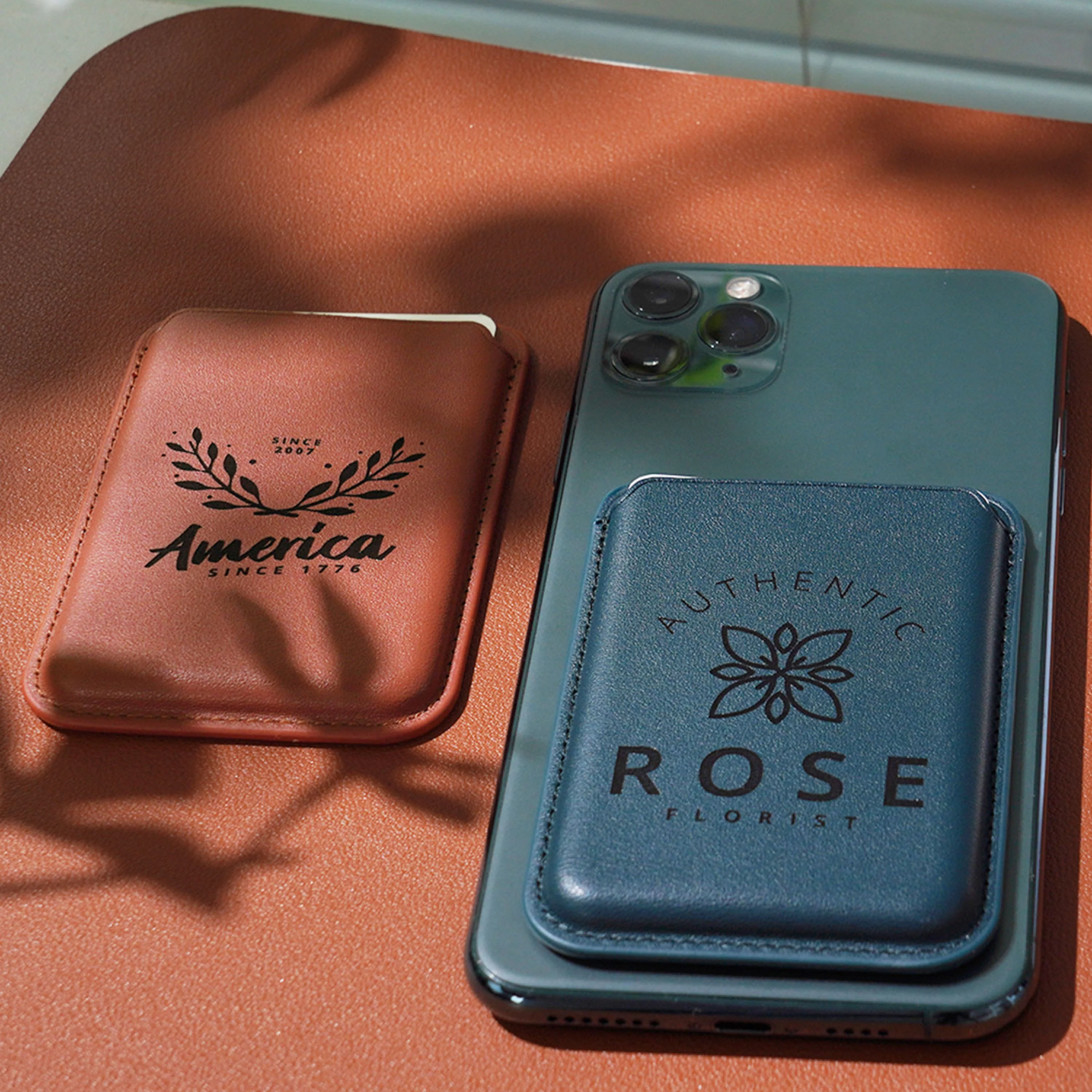 Blank Magnetic Leather Card Holder for iPhone -Suitable for Laser Engraving
