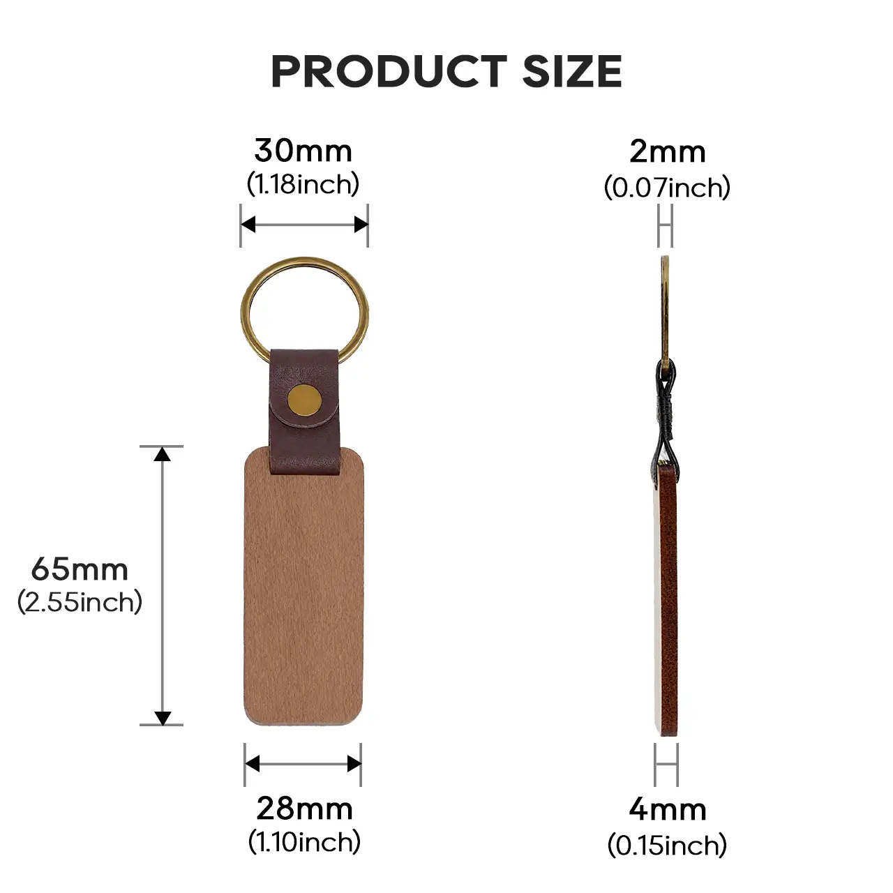 Rectangular Walnut Keychain Suitable for Laser Engraving