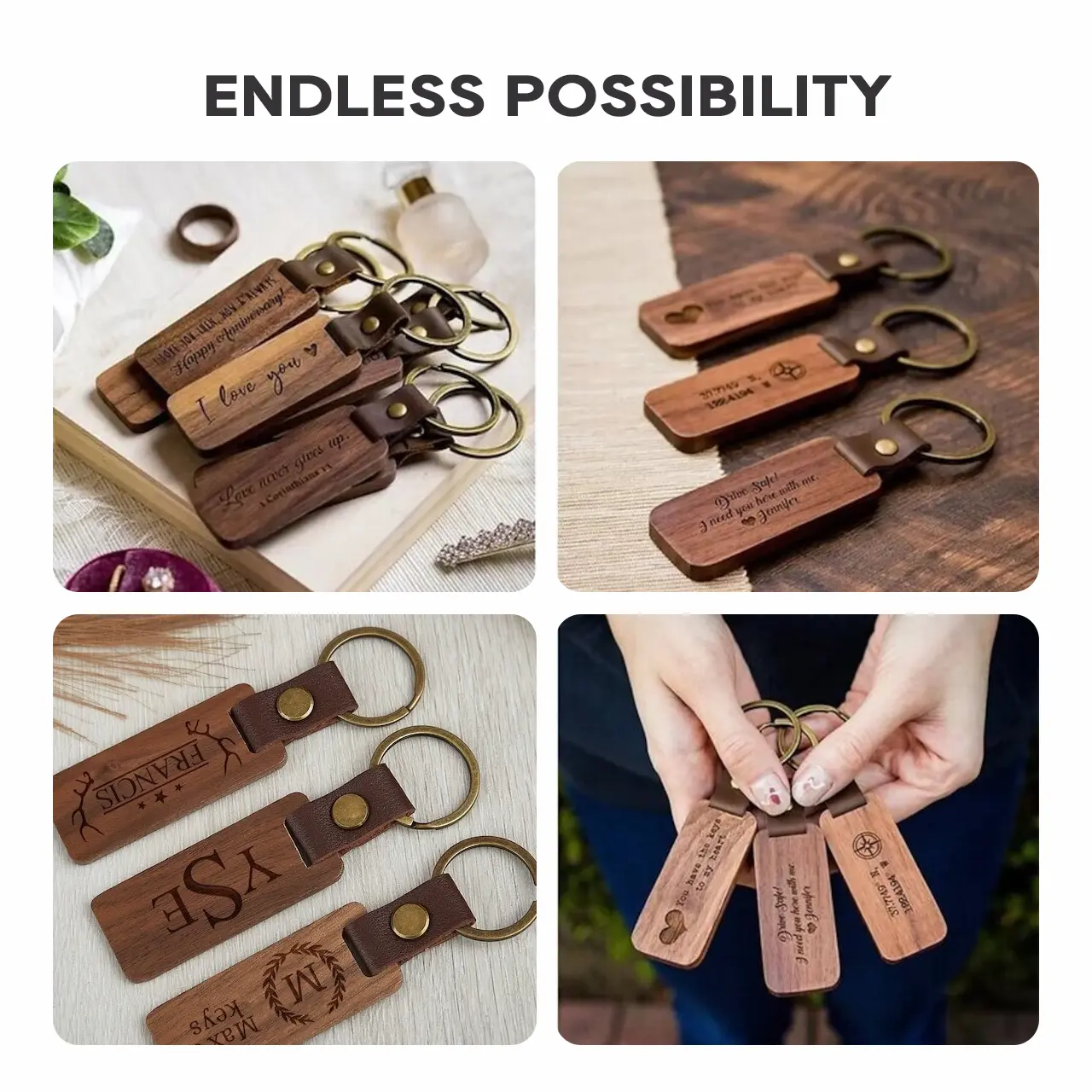 Rectangular Walnut Keychain Suitable for Laser Engraving