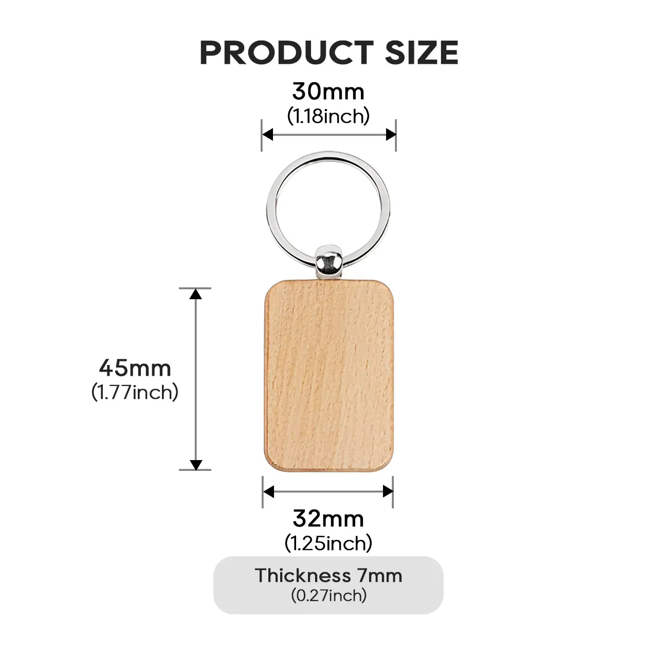 Rectangular Wooden Keychain for Laser Engraving