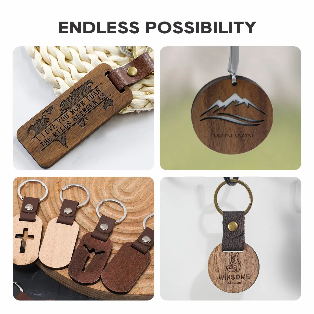 Round Walnut Keychain Suitable for Laser Engraving