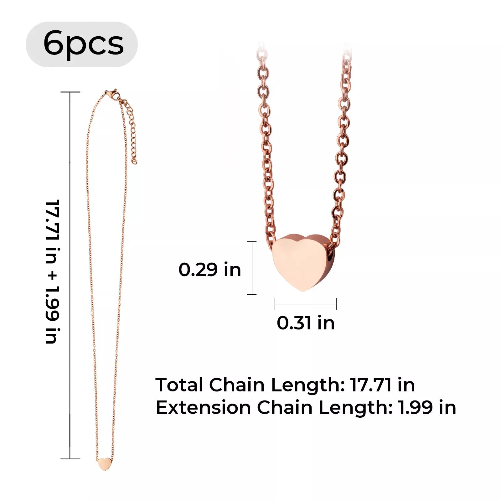 Stainless Steel Heart Necklace (6pcs) for Laser Engraving